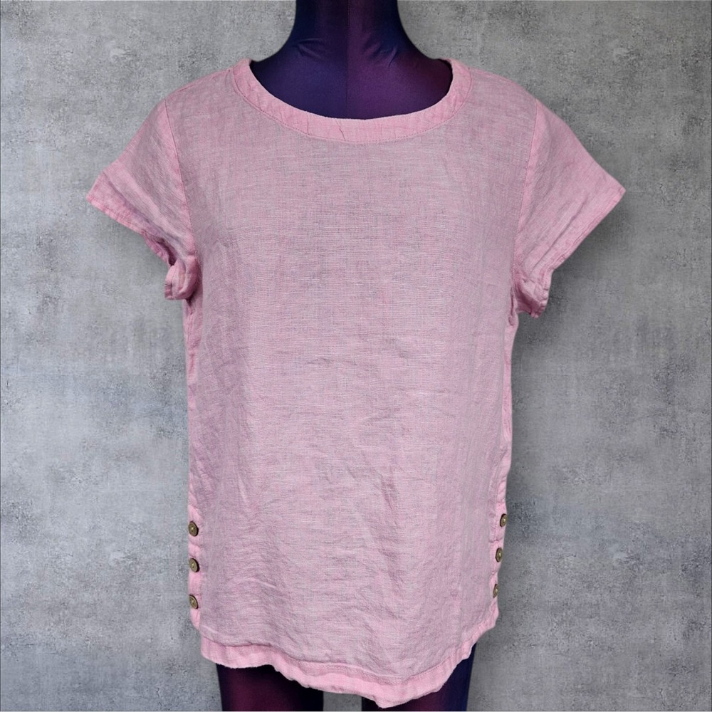 Cynthia Rowley Light Pink 100% Linen Short Sleeve Top Size Medium Women's P26